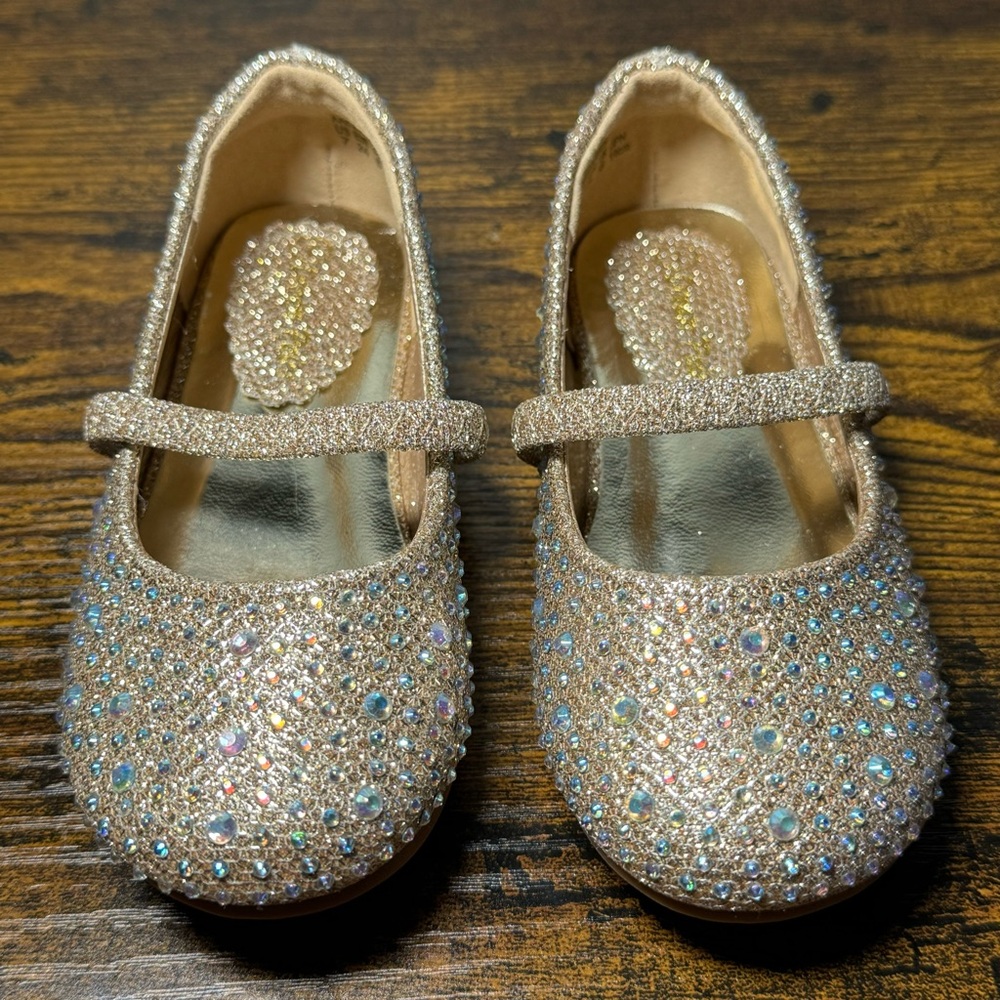 Dream Pairs Girls Rose Gold Rhinestone Slip On Mary Jane’s Size 7